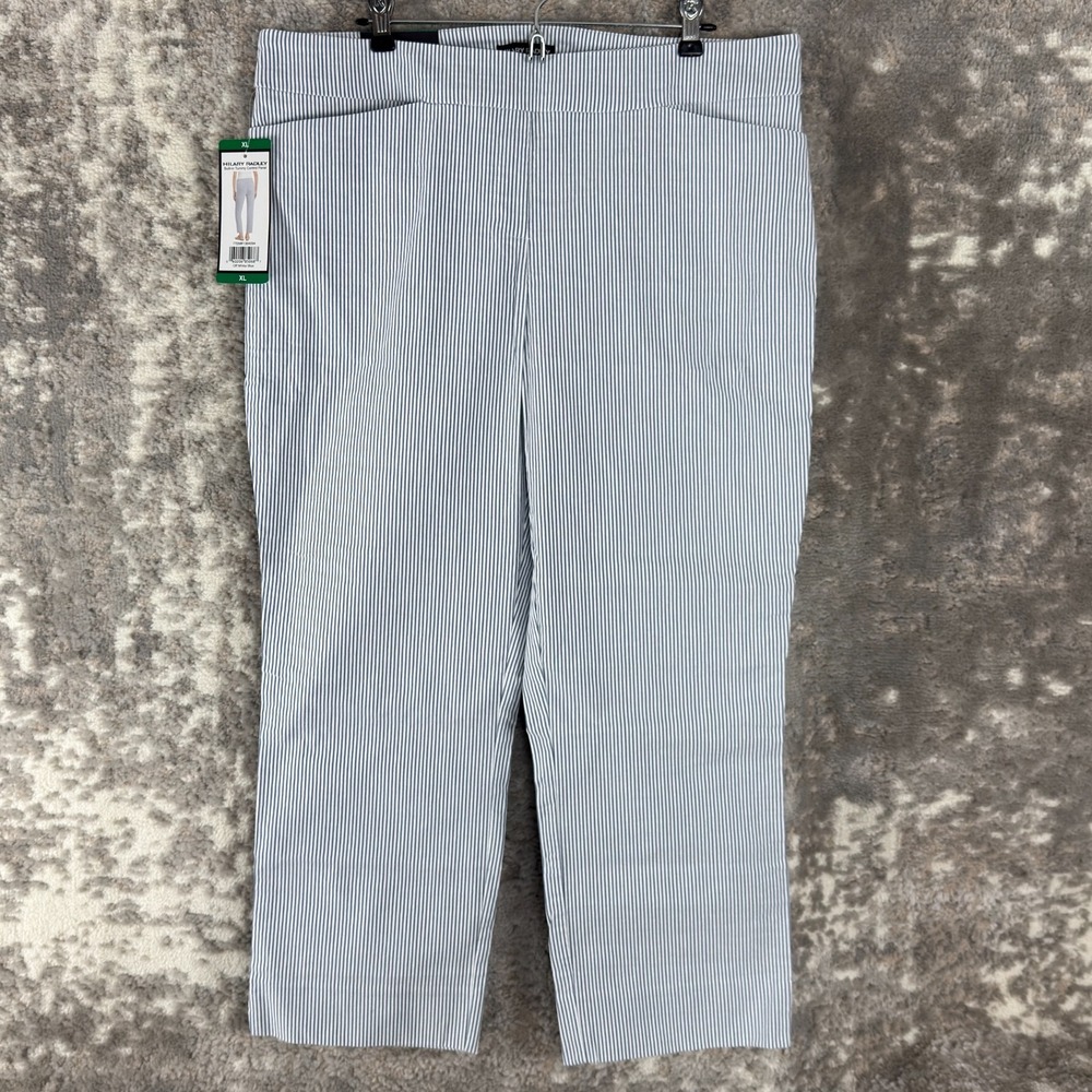NEW Hilary Radley Size XL Striped Stretch Casual Straight Leg Pants Gray White‎